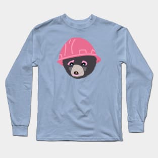 Funny Bear Cub in a Pink Hard Hat Girl Apprentice Construction Humor Long Sleeve T-Shirt